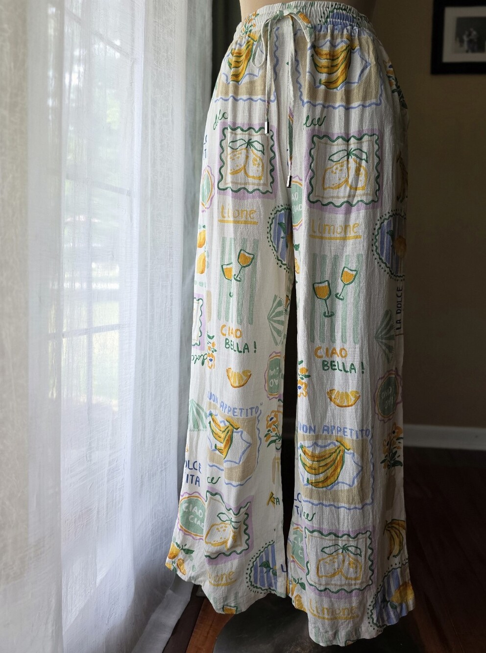 Label of Love Linen Blend Wide Leg Pants Italian Limone Ciao Bella Postcard L